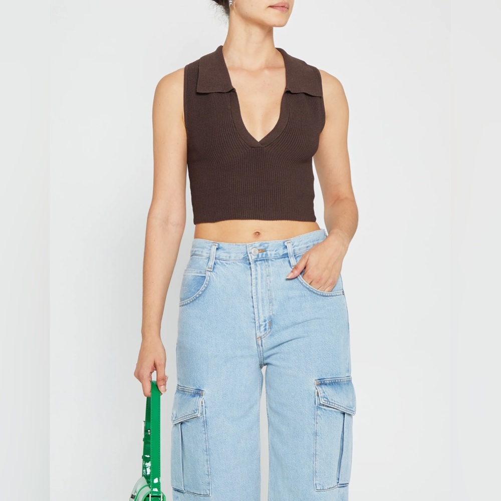 Princess Polly Chocolate Ribbed Knit Top